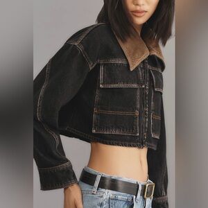 Anthropologie Cropped Denim Jacket Black Size Large